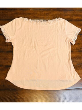 Donna Karen Intimates - Lace Trimmed Baby Doll Tee, Light Peach, Size Large